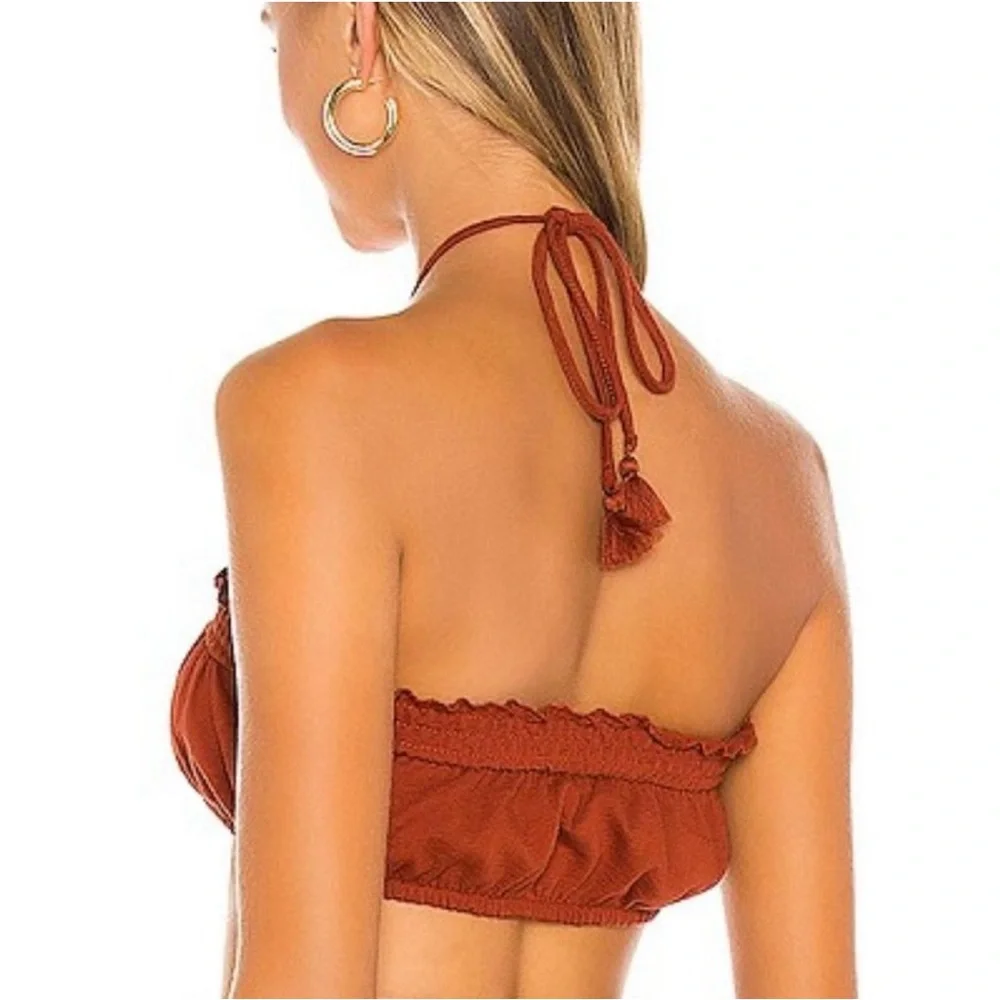 Free People‎ Beach Don't Kill My Vibe Bronzer Brown Halterneck Bandeau Top XS